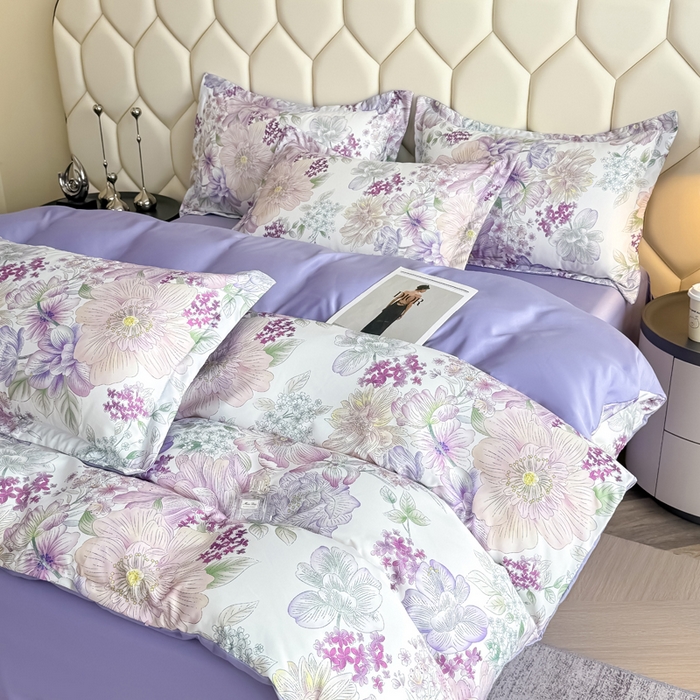 91家纺网 家纺一手货源 找家纺 优纤家纺 2025新款水洗真丝四件套 九重紫