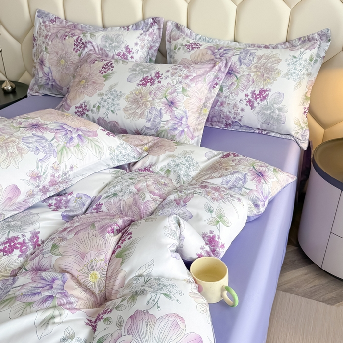 91家纺网 家纺一手货源 找家纺 优纤家纺 2025新款水洗真丝四件套 九重紫