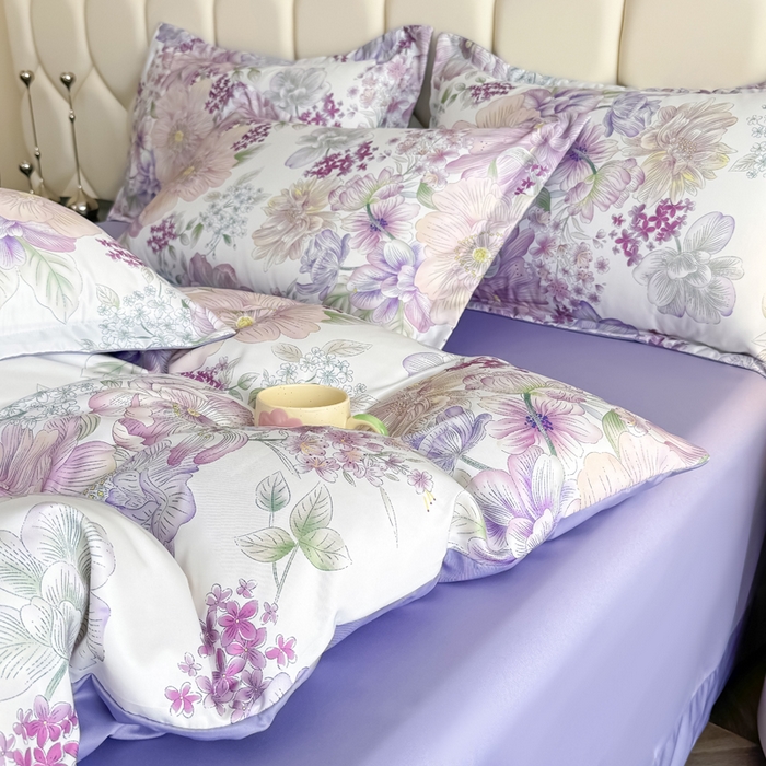 91家纺网 家纺一手货源 找家纺 优纤家纺 2025新款水洗真丝四件套 九重紫