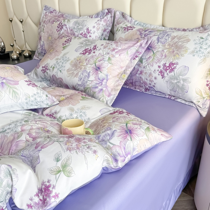 91家纺网 家纺一手货源 找家纺 优纤家纺 2025新款水洗真丝四件套 九重紫