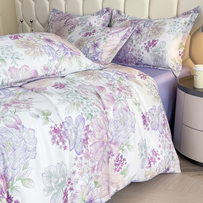 91家纺网 家纺一手货源 找家纺 优纤家纺 2025新款水洗真丝四件套 九重紫