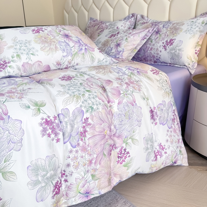 91家纺网 家纺一手货源 找家纺 优纤家纺 2025新款水洗真丝四件套 九重紫