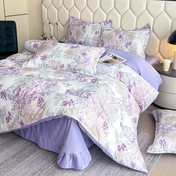 91家纺网 家纺一手货源 找家纺 优纤家纺 2025新款水洗真丝四件套 九重紫