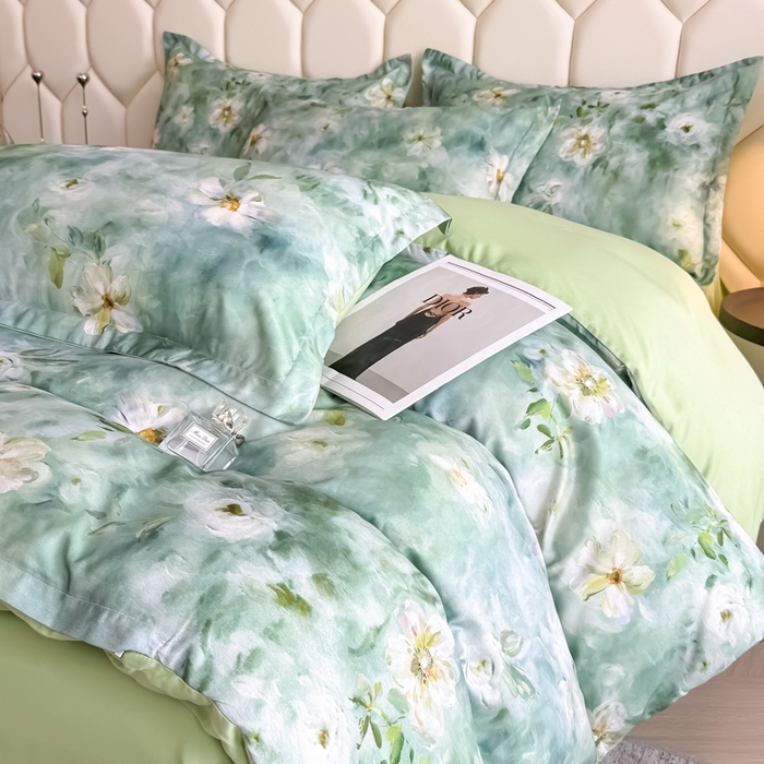 91家纺网 家纺一手货源 找家纺 优纤家纺 2025新款水洗真丝四件套 缦野观夏