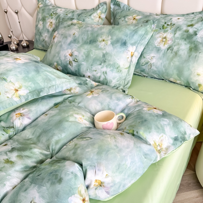 91家纺网 家纺一手货源 找家纺 优纤家纺 2025新款水洗真丝四件套 缦野观夏