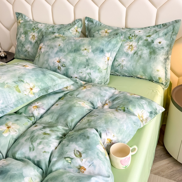 91家纺网 家纺一手货源 找家纺 优纤家纺 2025新款水洗真丝四件套 缦野观夏