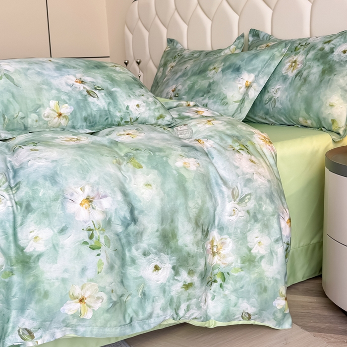 91家纺网 家纺一手货源 找家纺 优纤家纺 2025新款水洗真丝四件套 缦野观夏