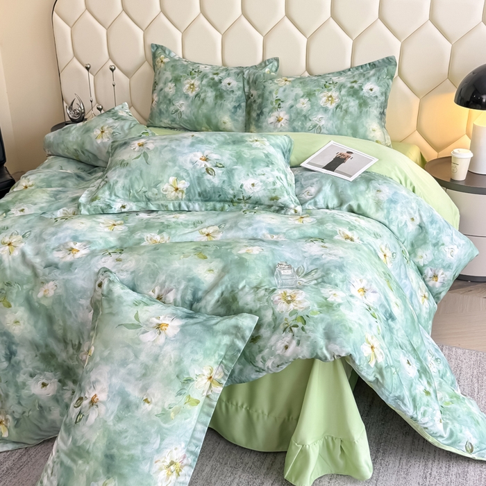 91家纺网 家纺一手货源 找家纺 优纤家纺 2025新款水洗真丝四件套 缦野观夏