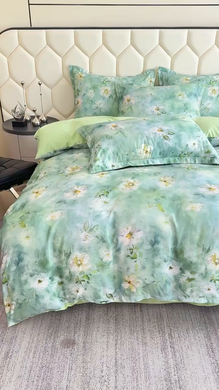 91家纺网 家纺一手货源 找家纺 优纤家纺 2025新款水洗真丝四件套 缦野观夏