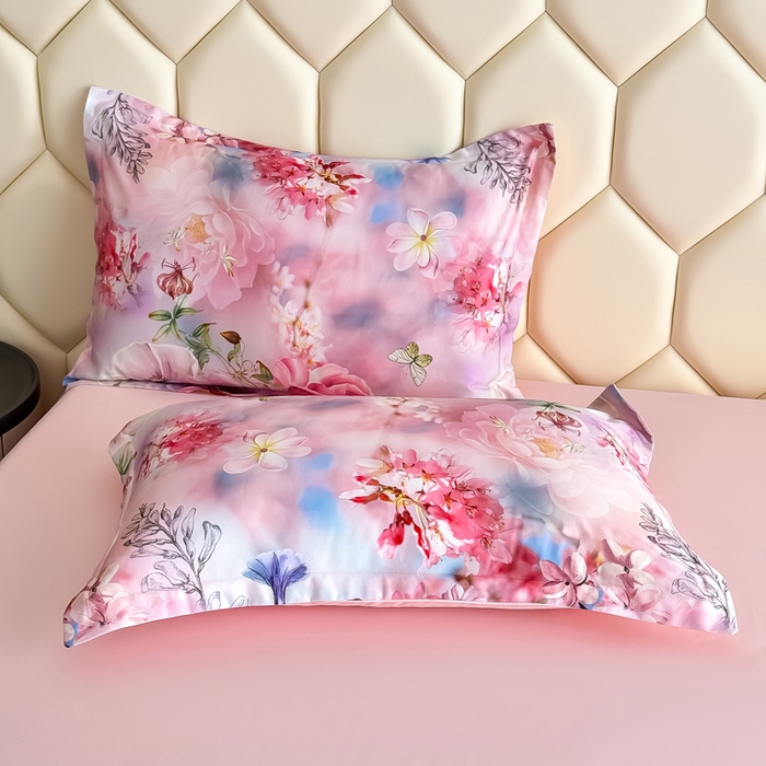 91家纺网 家纺一手货源 找家纺 优纤家纺 2025新款水洗真丝四件套 秘境花庭