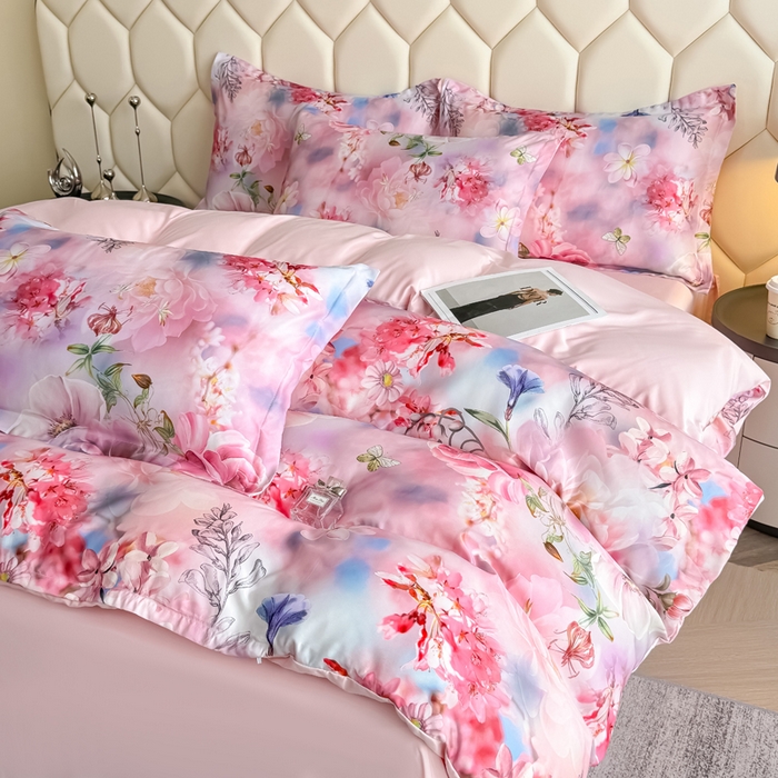 91家纺网 家纺一手货源 找家纺 优纤家纺 2025新款水洗真丝四件套 秘境花庭