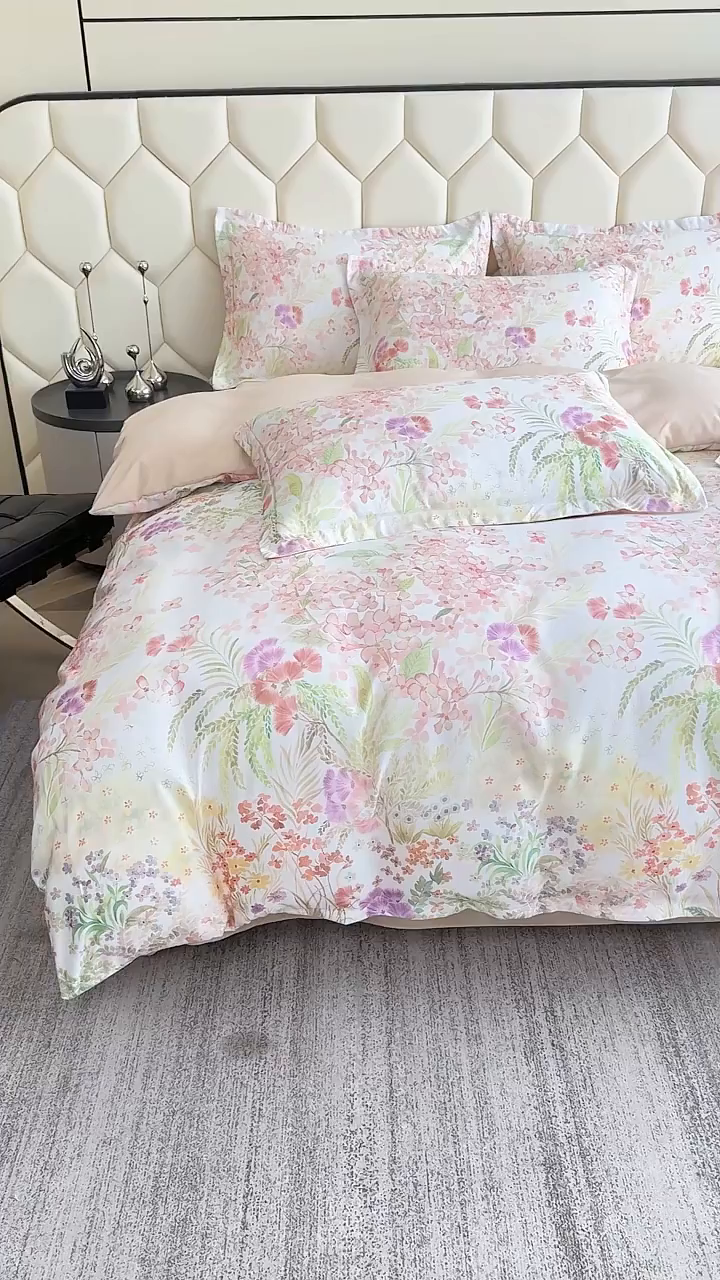 91家纺网 家纺一手货源 找家纺 优纤家纺 2025新款水洗真丝四件套 绮梦