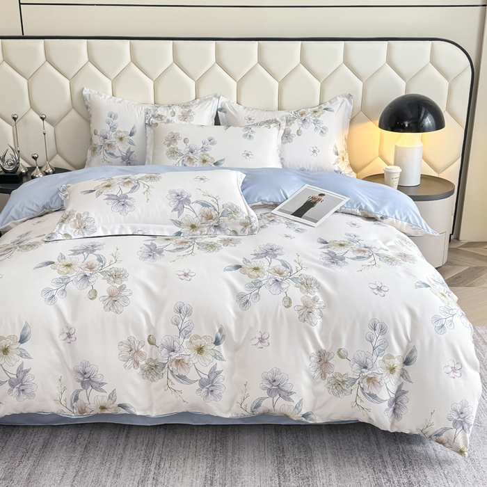 91家纺网 家纺一手货源 找家纺 优纤家纺 2025新款水洗真丝四件套 小兰花