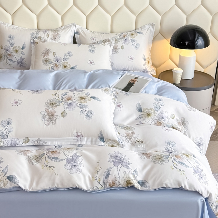 91家纺网 家纺一手货源 找家纺 优纤家纺 2025新款水洗真丝四件套 小兰花