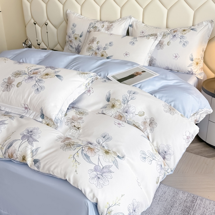 91家纺网 家纺一手货源 找家纺 优纤家纺 2025新款水洗真丝四件套 小兰花