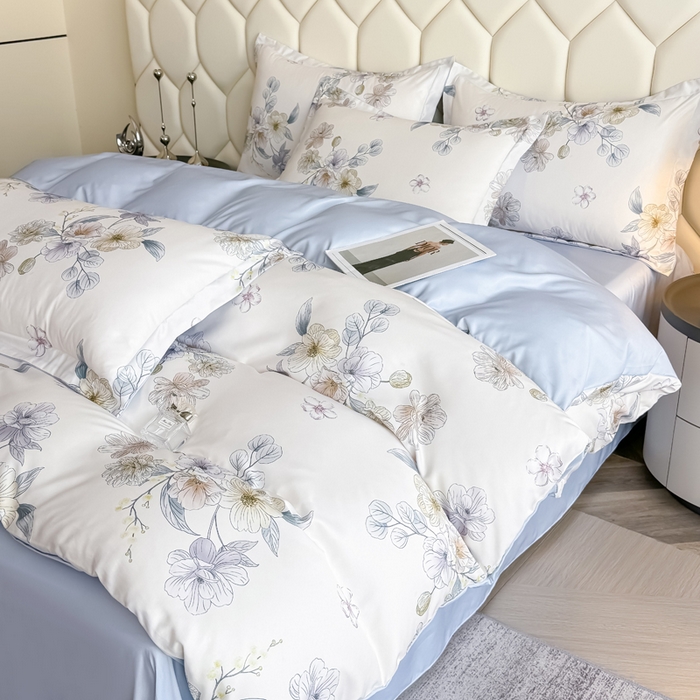 91家纺网 家纺一手货源 找家纺 优纤家纺 2025新款水洗真丝四件套 小兰花