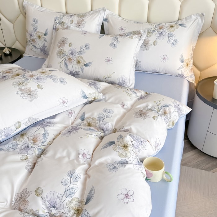 91家纺网 家纺一手货源 找家纺 优纤家纺 2025新款水洗真丝四件套 小兰花