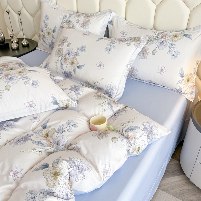 91家纺网 家纺一手货源 找家纺 优纤家纺 2025新款水洗真丝四件套 小兰花