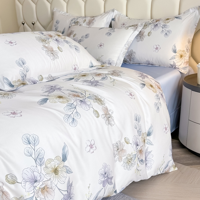 91家纺网 家纺一手货源 找家纺 优纤家纺 2025新款水洗真丝四件套 小兰花