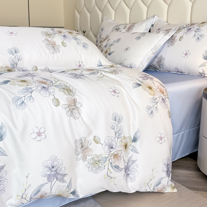 91家纺网 家纺一手货源 找家纺 优纤家纺 2025新款水洗真丝四件套 小兰花