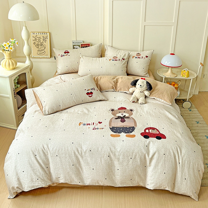 91家纺网 家纺一手货源 找家纺 娜娜 2025新款A类全棉双层纱大版四件套 酷酷熊