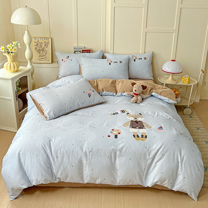 91家纺网 家纺一手货源 找家纺 娜娜 2025新款A类全棉双层纱大版四件套 小狐狸妞妞