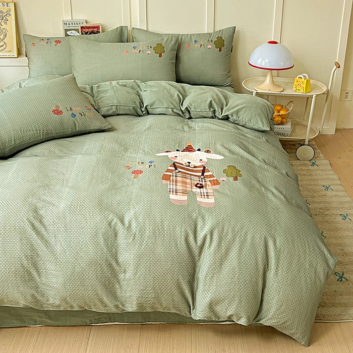 91家纺网 家纺一手货源 找家纺 娜娜 2025新款A类全棉双层纱大版四件套 公仔牛牛