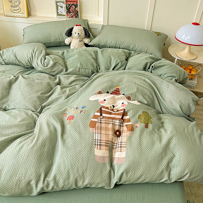 91家纺网 家纺一手货源 找家纺 娜娜 2025新款A类全棉双层纱大版四件套 公仔牛牛