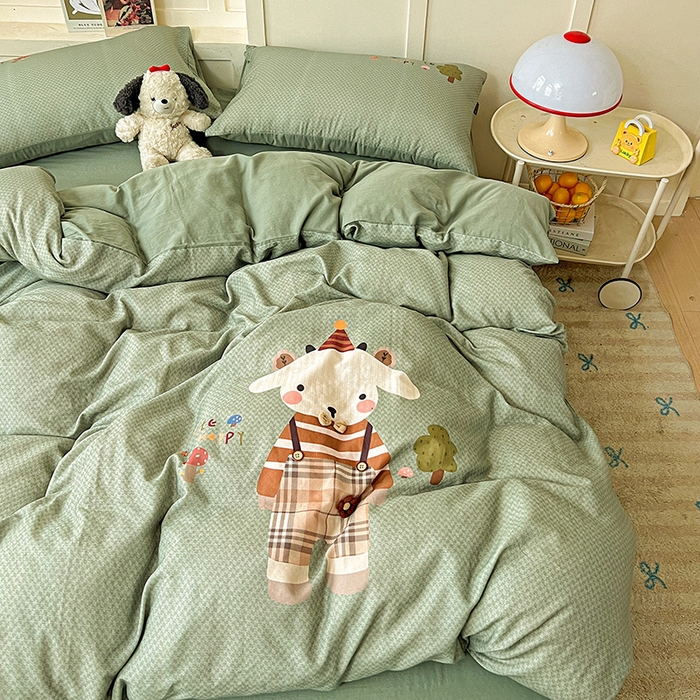 91家纺网 家纺一手货源 找家纺 娜娜 2025新款A类全棉双层纱大版四件套 公仔牛牛