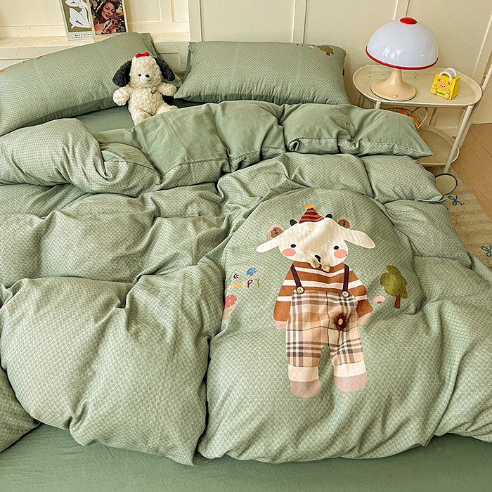 91家纺网 家纺一手货源 找家纺 娜娜 2025新款A类全棉双层纱大版四件套 公仔牛牛