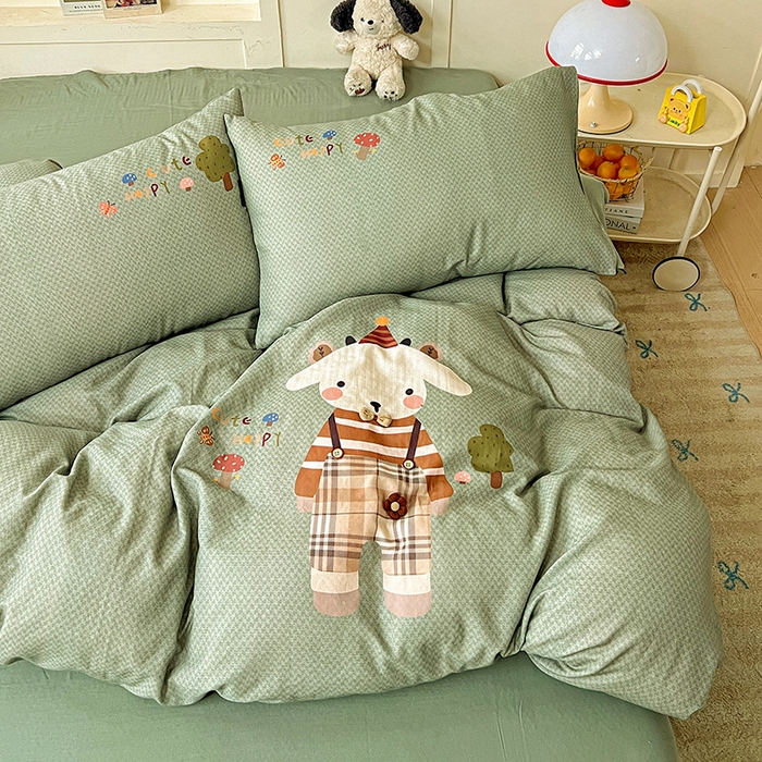 91家纺网 家纺一手货源 找家纺 娜娜 2025新款A类全棉双层纱大版四件套 公仔牛牛