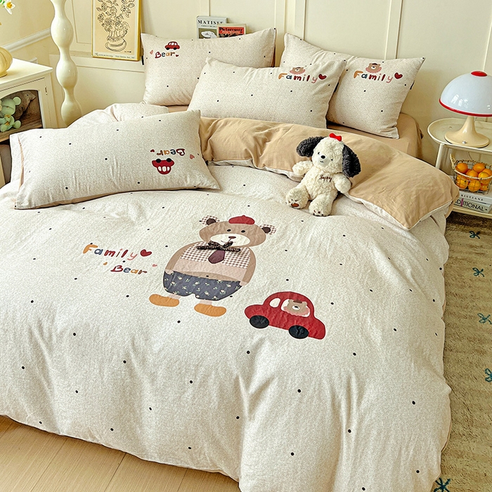 91家纺网 家纺一手货源 找家纺 娜娜 2025新款A类全棉双层纱大版四件套 酷酷熊