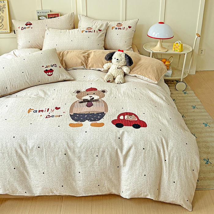 91家纺网 家纺一手货源 找家纺 娜娜 2025新款A类全棉双层纱大版四件套 酷酷熊