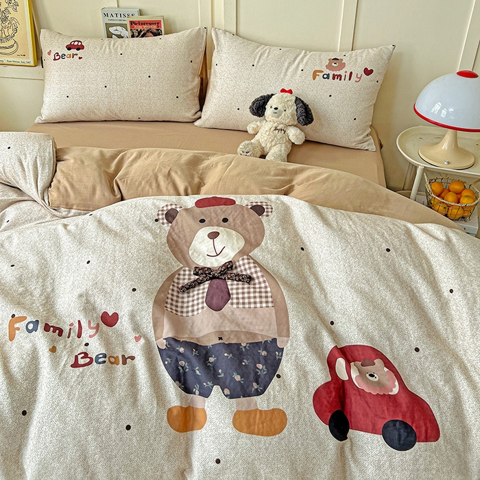 91家纺网 家纺一手货源 找家纺 娜娜 2025新款A类全棉双层纱大版四件套 酷酷熊