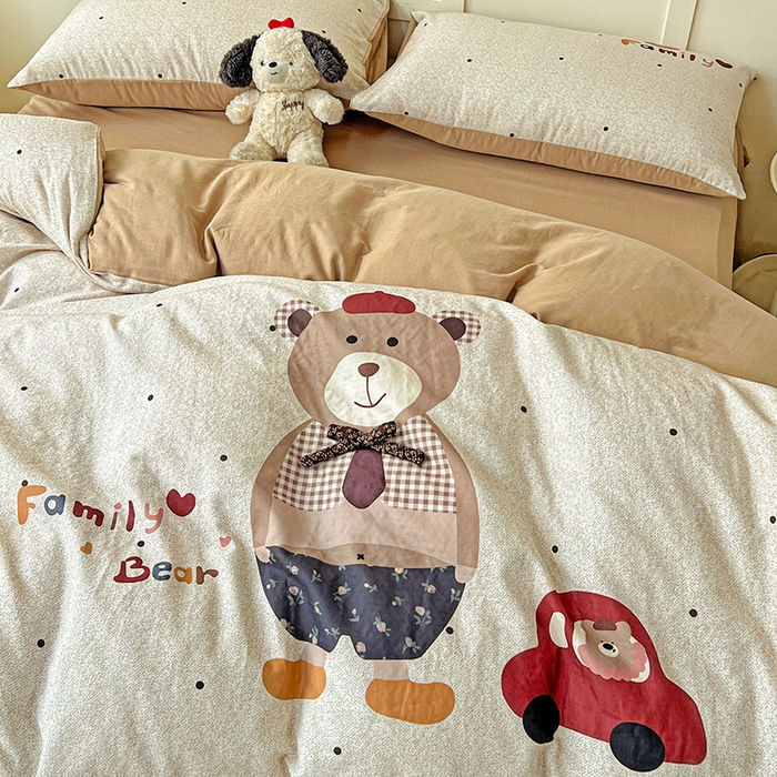 91家纺网 家纺一手货源 找家纺 娜娜 2025新款A类全棉双层纱大版四件套 酷酷熊