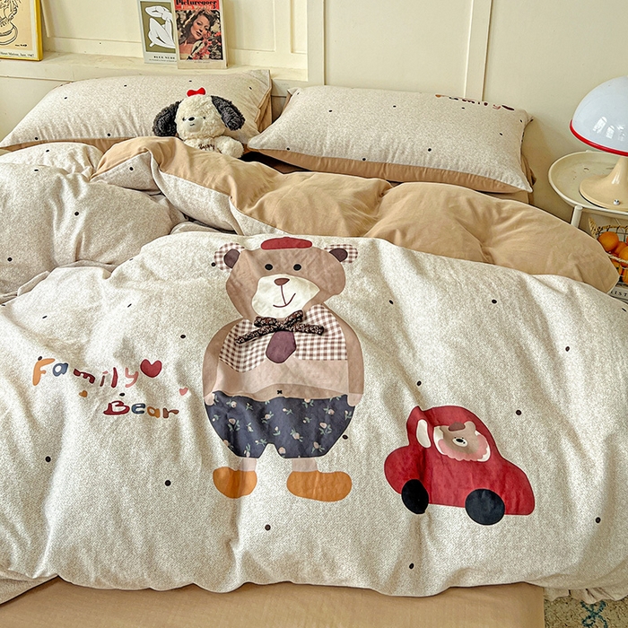 91家纺网 家纺一手货源 找家纺 娜娜 2025新款A类全棉双层纱大版四件套 酷酷熊