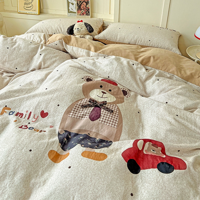 91家纺网 家纺一手货源 找家纺 娜娜 2025新款A类全棉双层纱大版四件套 酷酷熊