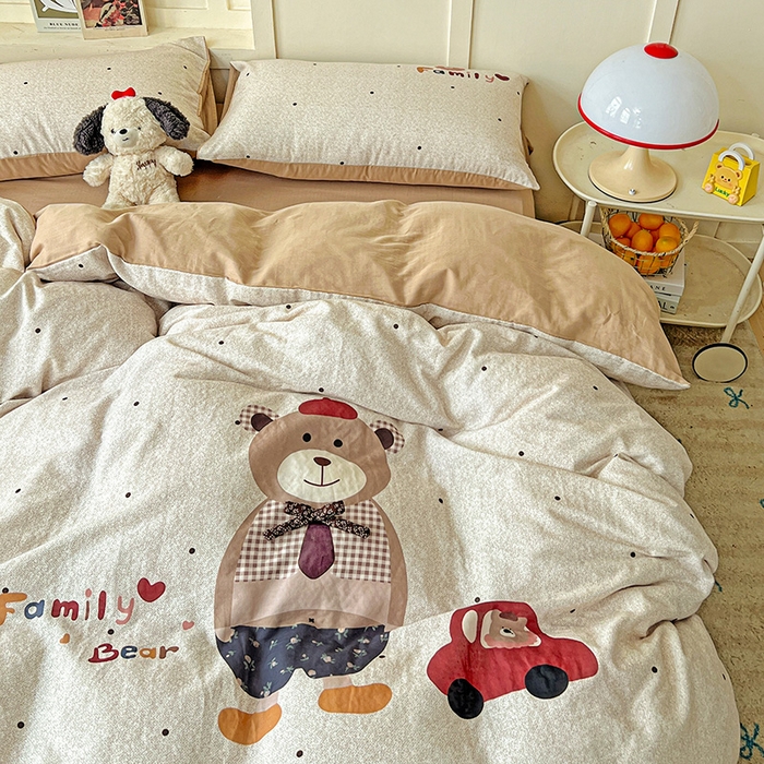 91家纺网 家纺一手货源 找家纺 娜娜 2025新款A类全棉双层纱大版四件套 酷酷熊