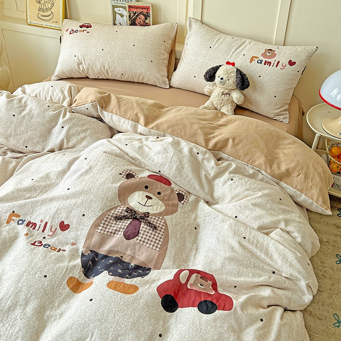 91家纺网 家纺一手货源 找家纺 娜娜 2025新款A类全棉双层纱大版四件套 酷酷熊