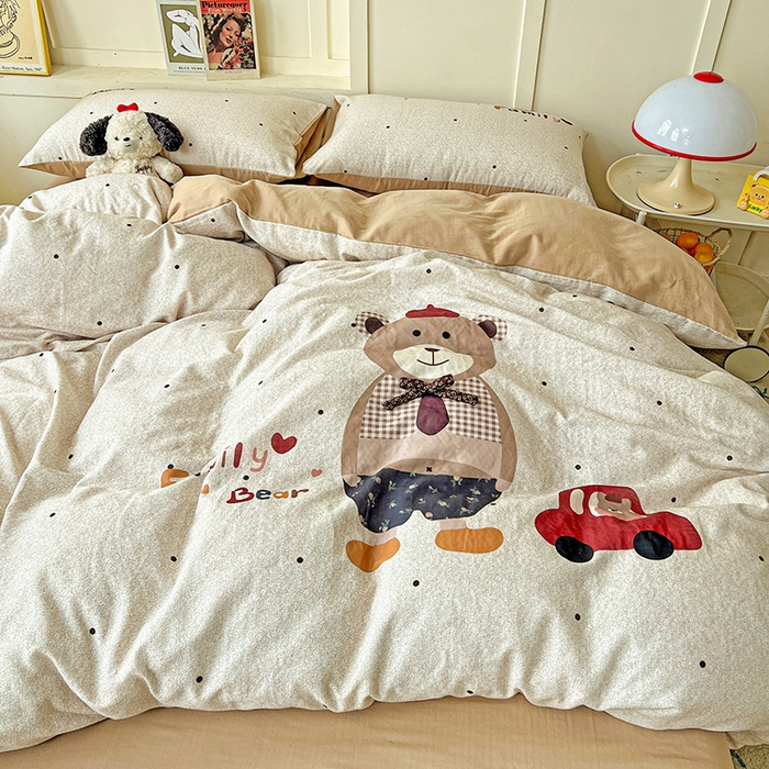 91家纺网 家纺一手货源 找家纺 娜娜 2025新款A类全棉双层纱大版四件套 酷酷熊