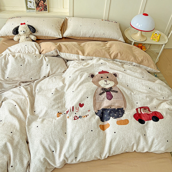 91家纺网 家纺一手货源 找家纺 娜娜 2025新款A类全棉双层纱大版四件套 酷酷熊