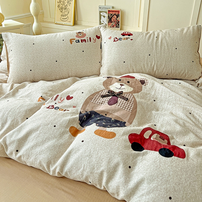 91家纺网 家纺一手货源 找家纺 娜娜 2025新款A类全棉双层纱大版四件套 酷酷熊