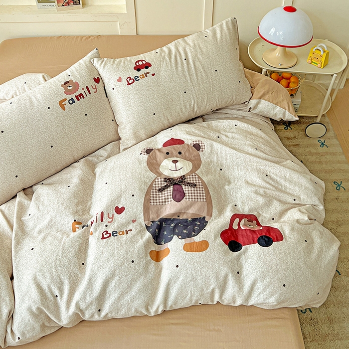 91家纺网 家纺一手货源 找家纺 娜娜 2025新款A类全棉双层纱大版四件套 酷酷熊