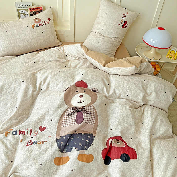 91家纺网 家纺一手货源 找家纺 娜娜 2025新款A类全棉双层纱大版四件套 酷酷熊