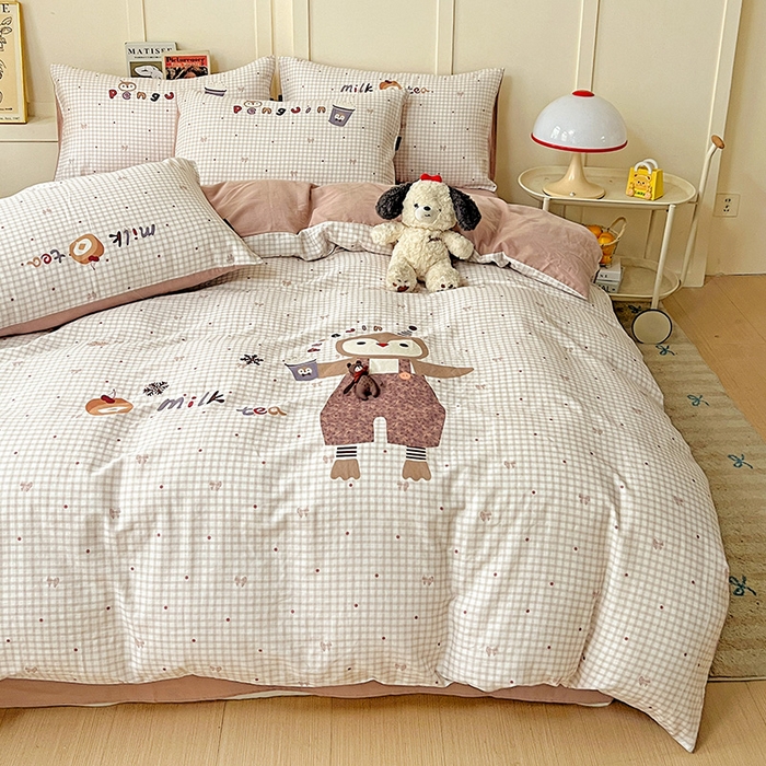 91家纺网 家纺一手货源 找家纺 娜娜 2025新款A类全棉双层纱大版四件套 快乐鸡仔