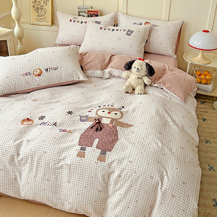 91家纺网 家纺一手货源 找家纺 娜娜 2025新款A类全棉双层纱大版四件套 快乐鸡仔