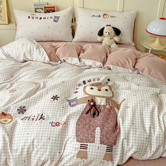 91家纺网 家纺一手货源 找家纺 娜娜 2025新款A类全棉双层纱大版四件套 快乐鸡仔