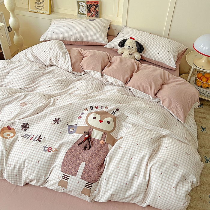 91家纺网 家纺一手货源 找家纺 娜娜 2025新款A类全棉双层纱大版四件套 快乐鸡仔