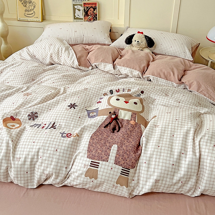 91家纺网 家纺一手货源 找家纺 娜娜 2025新款A类全棉双层纱大版四件套 快乐鸡仔