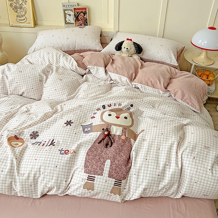 91家纺网 家纺一手货源 找家纺 娜娜 2025新款A类全棉双层纱大版四件套 快乐鸡仔